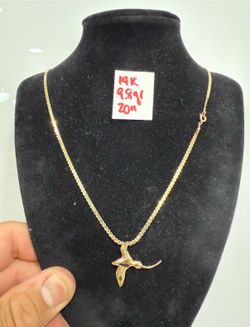 14K Solid Gold Chain and Pendant For Wedding 9.8Gr 20 Inches Long