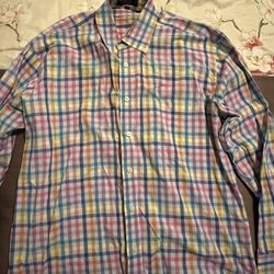 Alan Flusser Men’s  Button Shirt Large Colorful Plaid Long Sleeve Flip Cuff