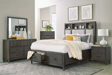 June Promotion transitional style bedroom set feature storage drawers, LED-lit, USB ports