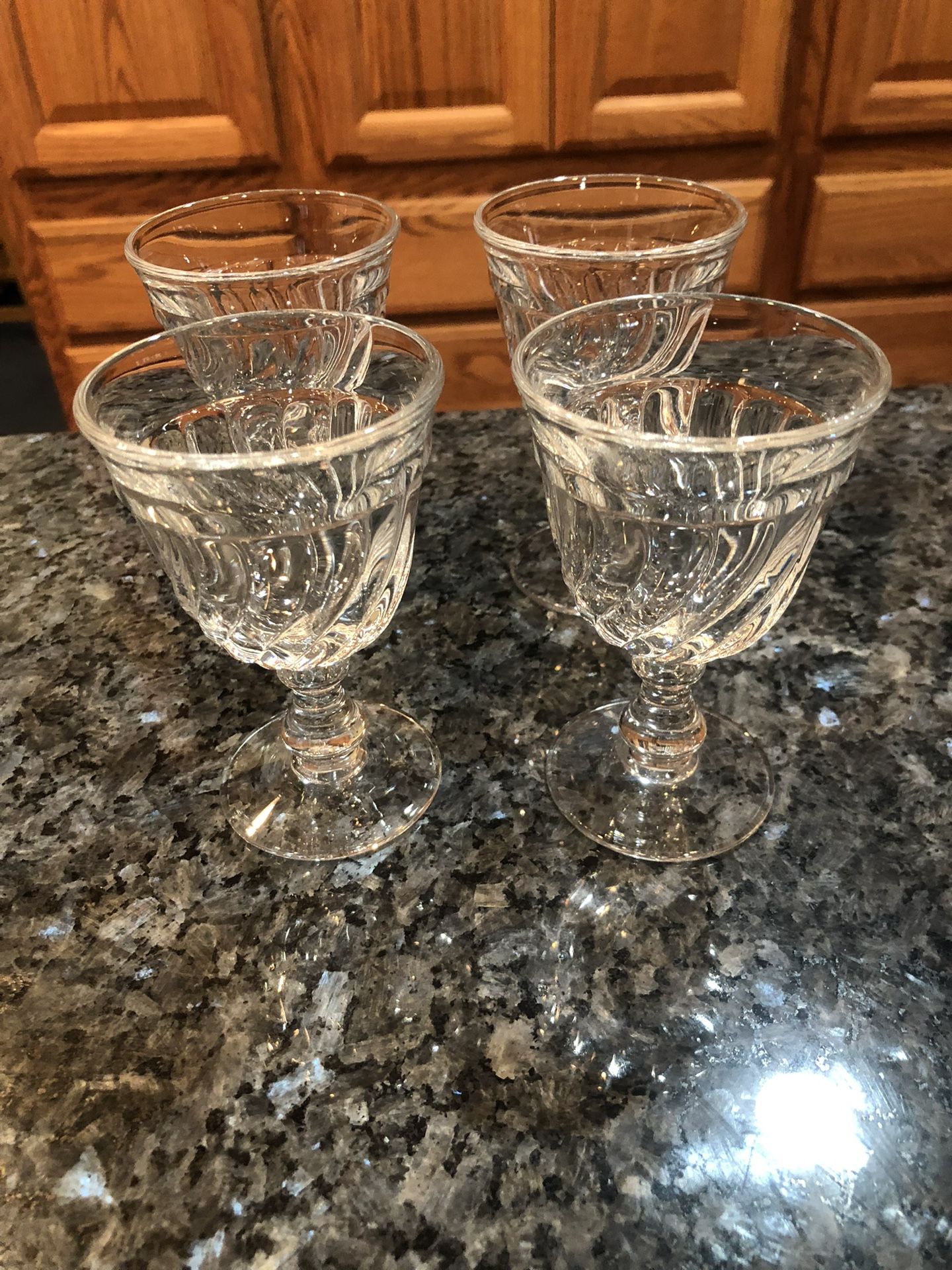  Vintage Fosteria Colony Crystal Clear Swirl Water Goblets Wine Glasses .  Set Of 4.  From The 1960’s.  Preowned Excellent Condition 