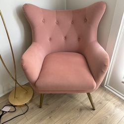 14 Karat Home Godefroy Upholstery Accent Chair Pink Velvet with Wingback