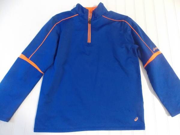 Asics Boys size L (14-16) Blue & Orange 1/4 Zip Jacket Shirt - Fleece
