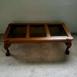 Wood Coffee Table with Glass Inlay Panels