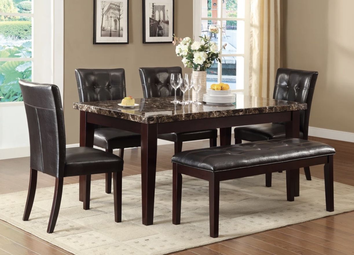 Granite Table With 3 Chairs & Bench