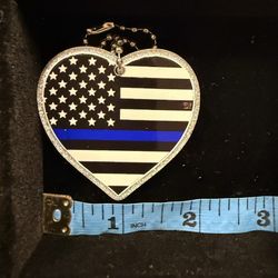 POLICE HEART BLUE STRIPE KEYCHAIN (NEW)