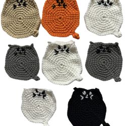 KITTY CAT Crochet Handmade Coasters trivet MUG RUG-set of 8-CANDLE MAT-doily