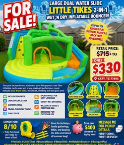 🌊🏰 FOR SALE –  Large DUAL WATER SLIDE LITTLE TIKES 2-IN-1 WET ’N DRY INFLATABLE BOUNCER! 🏰🌊