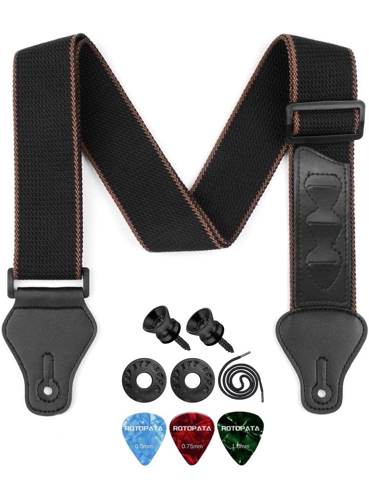 ROTOPATA Acoustic Guitar Strap, PU Leather Ends Guitar Accessories