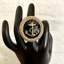 Gold Tone Black Large Anchor Ring 