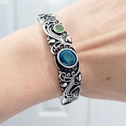 925 sterling silver women's lady's blue stone cuff bracelet Gift