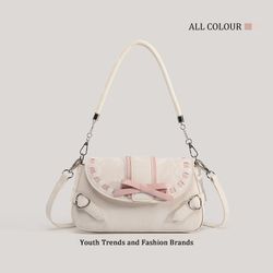 2025 Pink Cute Bow Baguette Bag, Versatile Shoulder/Crossbody Bag, Bestseller