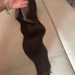 100% Human Hair 30 Inch Brown Straight Wig 