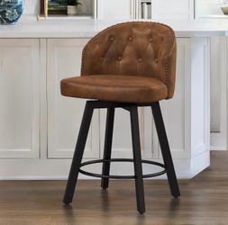 Counter Height Bar Stools Set of 2, 26" Swivel Faux Leather Upholstered Bar Stools with Backs and Metal Legs, Retro Counter Stools for Kitchen Island,