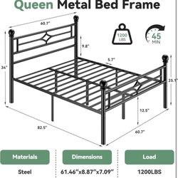 BedsPick Queen Bed Frame with Headboard and Footboard, Metal Platform Bed Frame with Round Corner Ball, 1200 LBS Heavy Duty Steel Slats Support, No Bo