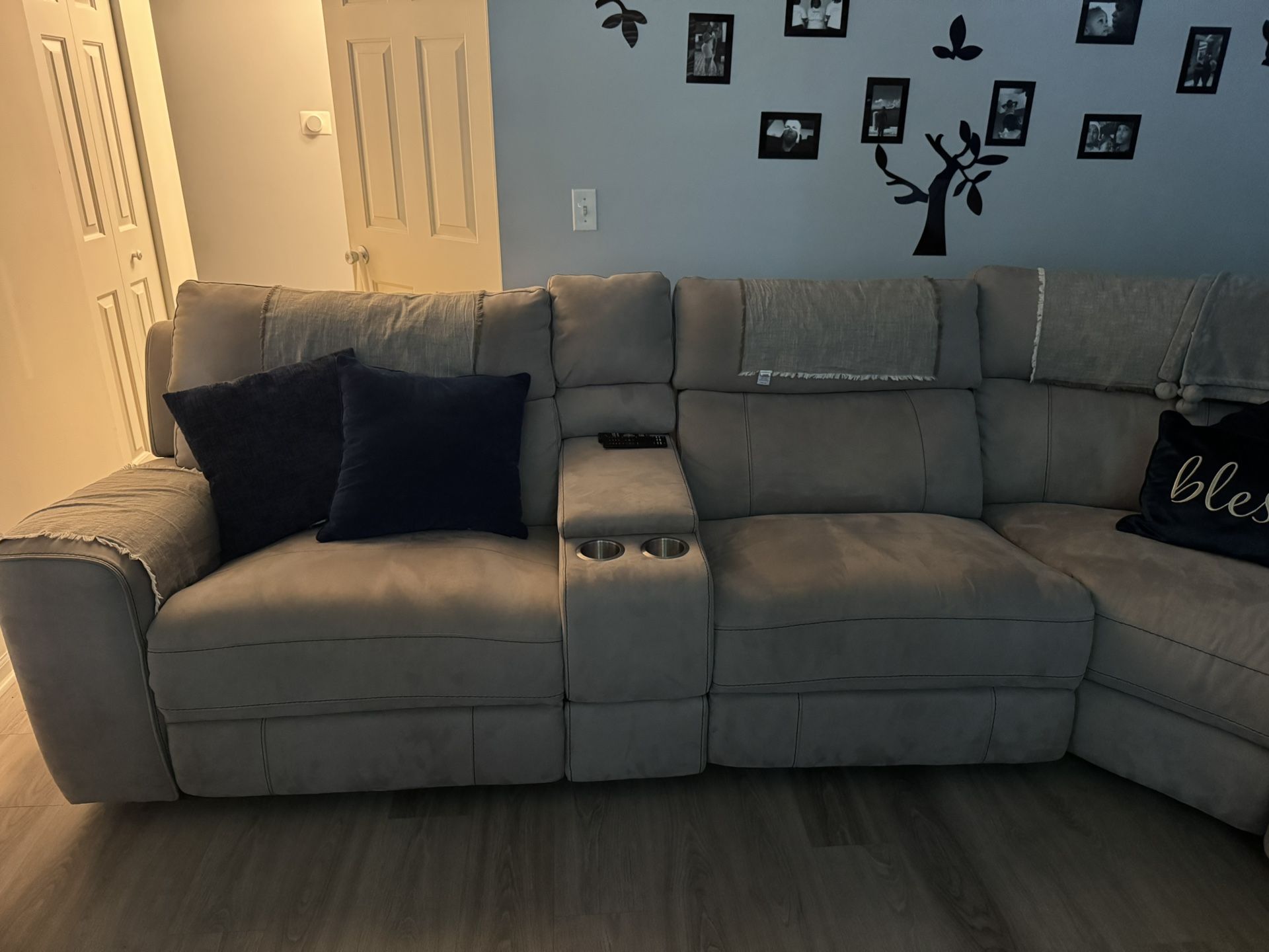 3 piece recliner sectional grey couch, CASH