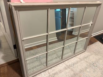 Oka Sash Window Wall Mirror Distressed Grey Wood Paneling and Glass - Decorative - Around 38" x 50" l