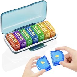 Weekly Am Pm Pill Organizer with Removable Design Big Compartments, Travel Daily Medicine Case Container for Vitamin Fish Oil, Colorful Blue
