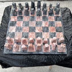 Chess Set: Vintage Mexican Aztec Marble Hand Carved 