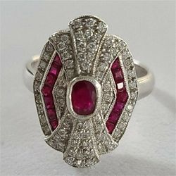 2.0Ct Vintage Ruby Red Art Deco Antique Silver Ring - Size 8