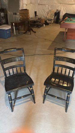 Pair of Black Hitchcock-Style Stenciled Wood Chairs