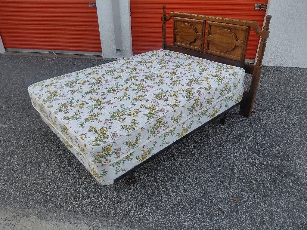 Full Bed Frame with Mattress and Foundation