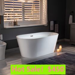 Acrylic Freestanding Bathtub Contemporary Soaking Tub with Overflow and Drain