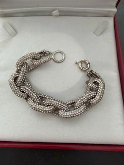Statement Crystal Link Bracelet Chunky Silver Rhinestone Pave Toggle Clasp