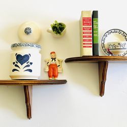 Vintage Wooden Shelves And Gibson Cookie Jar 