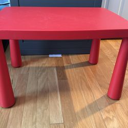 IKEA Mammut Children's / Kid’s table, indoor/outdoor red kids table, 30 3/8 long x 21 5/8" wide x 19” tall