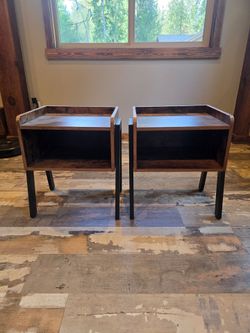 Pair of Industrial Wood and Metal Nightstands