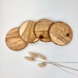 Set of 4 Rustic Boho Coasters Wood