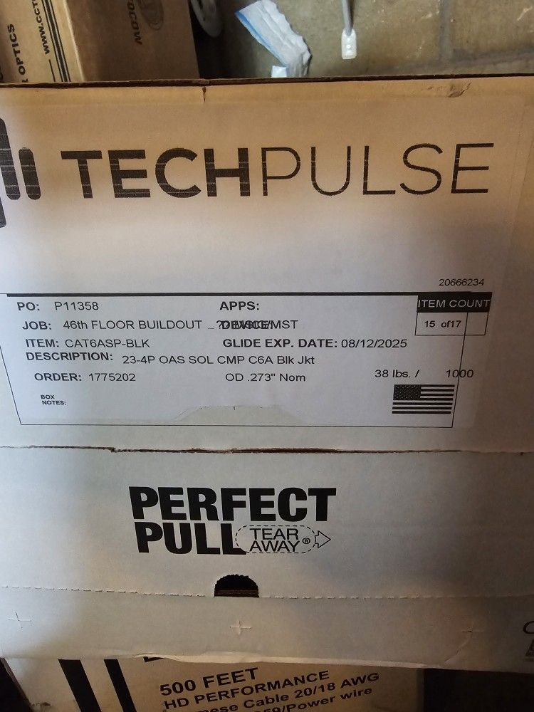 Cat 6A Shielded Pair-Black 23-4P OAS Sol CMP