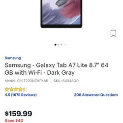 Samsung Galaxy Tab A7 Lite 8.7 64 GB Wi-Fi Dark Gray SM