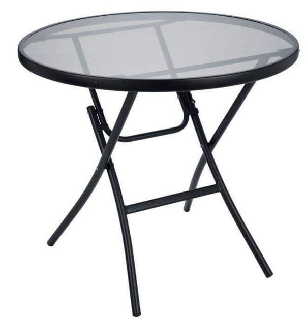 Glass Topped Outdoor Table Black Metal Folding Furniture Deck Portable Garden Patio Bistro Restaurant For In Chicago Il Offerup