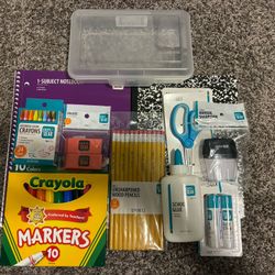 Back To School Supply Kit - Crayons , Markers, Pencils , Glue , Scissors & Case