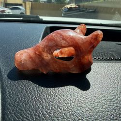 Hand-Carved Fire Quartz Skull – 2.5” Crystal Carving