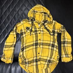 Yellow Plaid Hooded Button Up