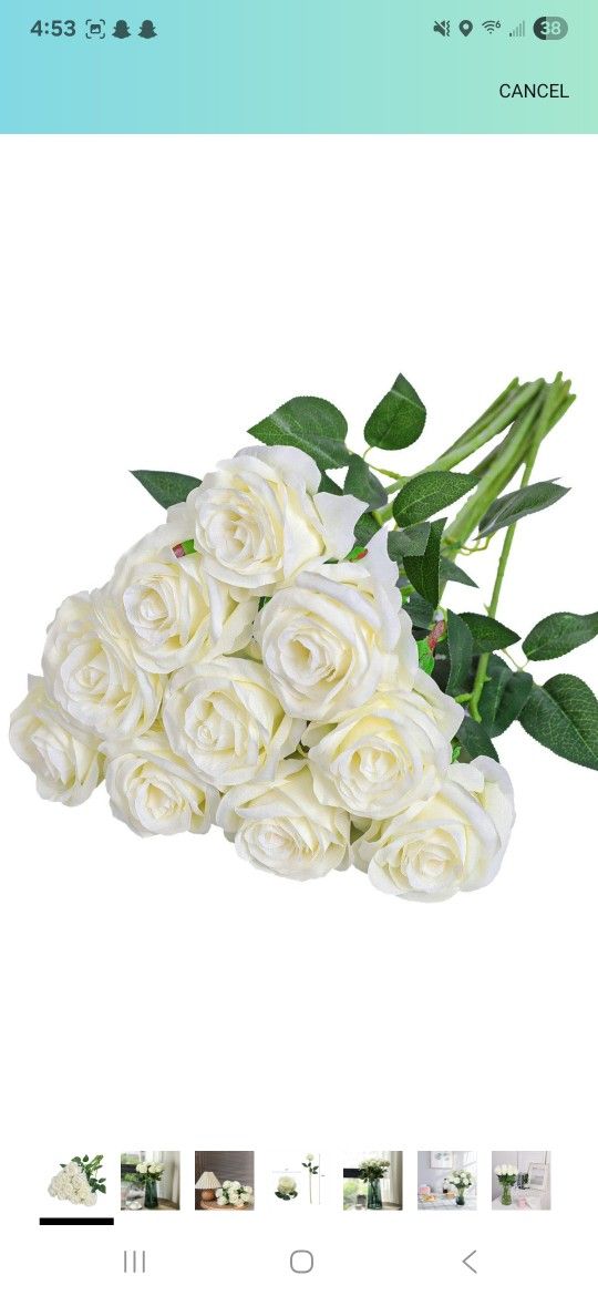 Nubry Artificial Silk Rose Flower Bouquet Lifelike Fake Rose for Wedding Home Party Decoration Event Gift 12pcs (Off White)