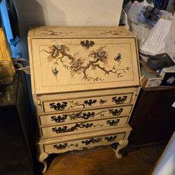 4 Drawer Antique Drop Leaf Hand Painted Roger Caraway Desk