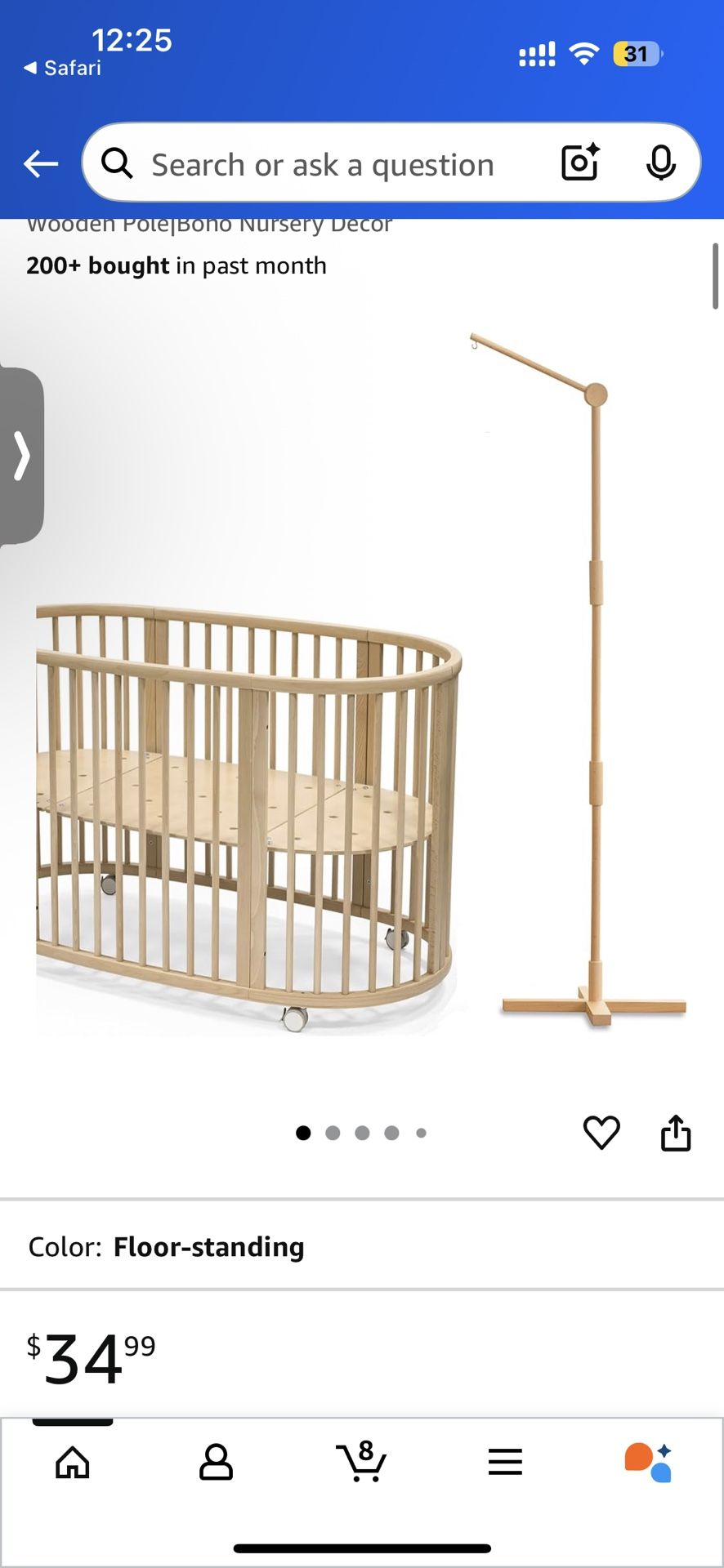 Crib Mobile Arm Wooden Floorstanding - 61 Inches Mobile Arm for Crib