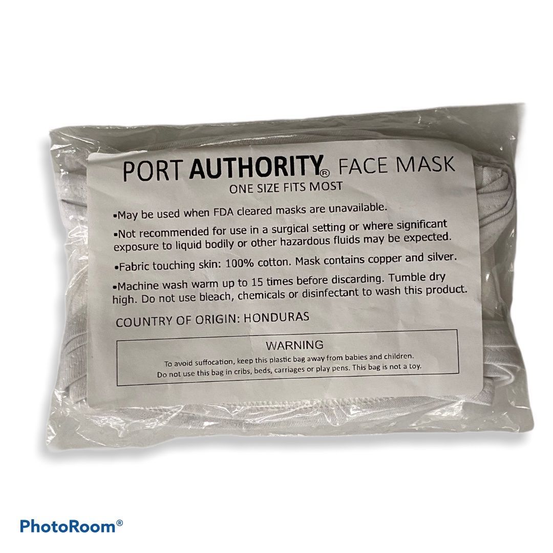 Lot of (5) Port Authority Face Masks White 100% Cotton Washable Reusable