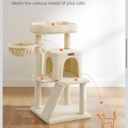 Feandrea Cat Tree Tower, Widened Perch for Large Cats, Beige PCT51MV1