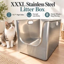 XXXL Stainless Steel Cat Litter Box – 13.7” High Sides & Low Entry