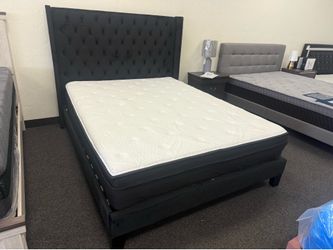 Queen bed frame in black velvet