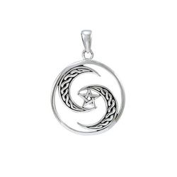 Celtic Crescent Moons Pentagram Sterling Silver Pendant 