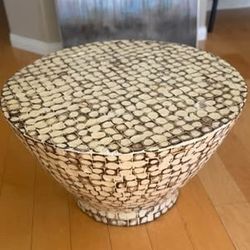 30” Round Coconut Shell Coffee Table – Natural Coastal Style