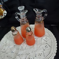 Vtg. Anchor Hocking Blanko set of salt & pepper shakers and Cruets