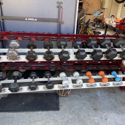 Assorted Dumbbells And Racks 