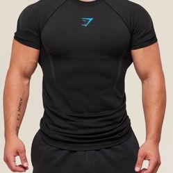 Gymshark Onyx 5.0 Seamless T-Shirt - Black/Onyx Grey w/ Blue logo