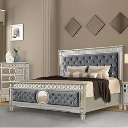 4pc Mirrored Bedroom Furniture - Bed Dresser Mirror Nightstand